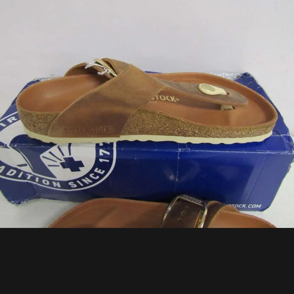 Birkenstock Women's 5/Men's 3 Gizeh Big Buckle Leather Thong Sandals Cognac - Picture 7 of 12